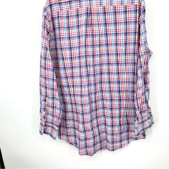Peter Millar Men Size Large Shirt Button Down Top Pink Blue Checkered Plaid - Picture 6 of 7